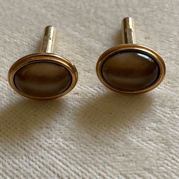 Vintage Krementz Tiger’s Eye Cufflinks– Pre-Patent 1930s • Gold Tone • Oval Dome - Picture 3 of 14